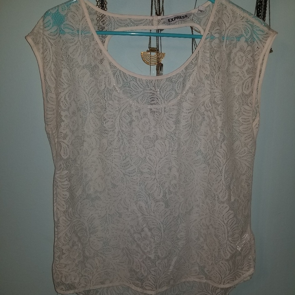 Lace see through white blouse